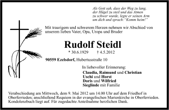 Traueranzeige von Rudolf Steidl von Der Bote